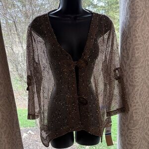 Hailey Lyn Sheer Brown Crochet Open Cardigan with Decorative Buttons - NWT